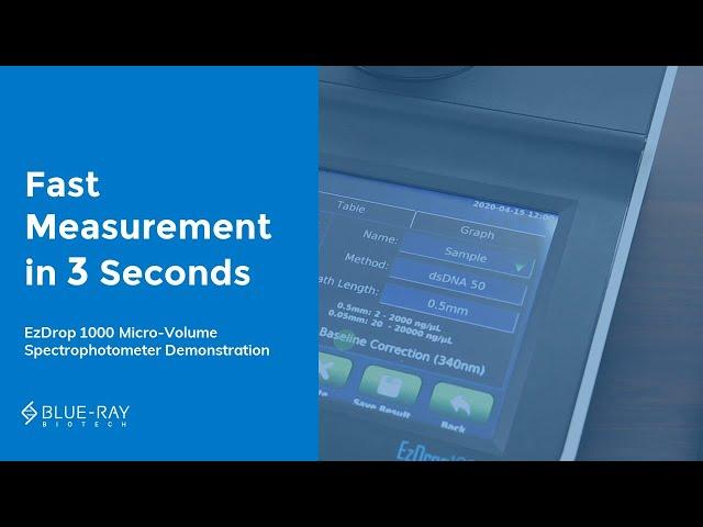 Fast Measurement in 3 Sec by EzDrop 1000 Micro-Volume Spectrophotometer (Demo) │Blue-Ray Biotech