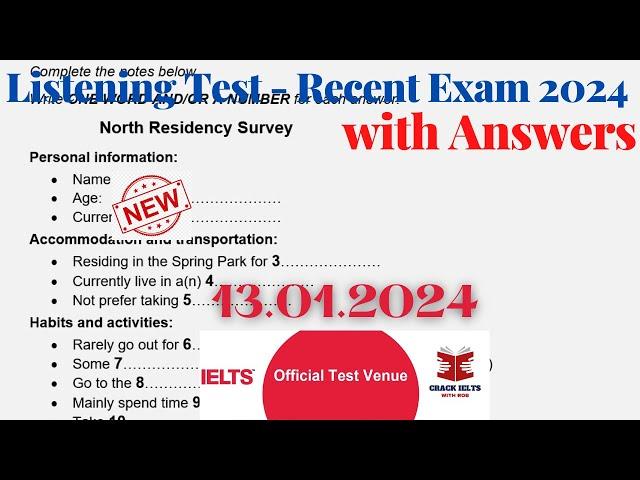 IELTS Listening Actual Test 2024 with Answers | 13.01.2024