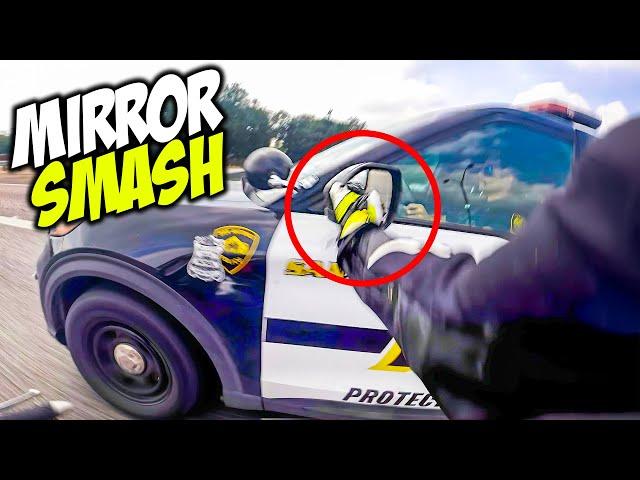 COP GETS HIS MIRROR SMASHED | MOTORCYCLE POLICE CHASE | ANGRY & COOL COPS 2024