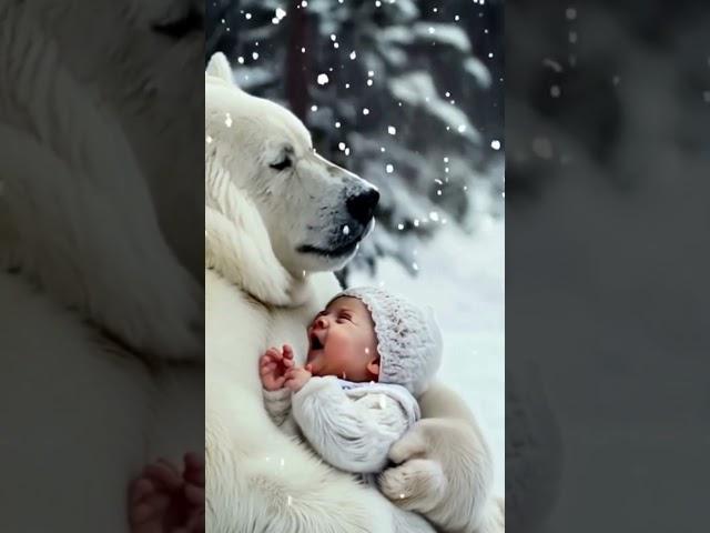 Polar Bear Gently Calms Baby! ‍️ #short #cute #babyanimals #BeastStudio