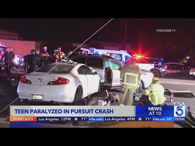 Teen paralyzed in pursuit crash in Southern California