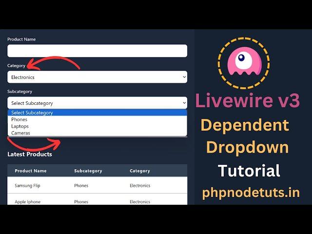 Laravel Livewire 3 Dependent Dropdown | Livewire 3 Dynamic Dropdown | Livewire 3 Tutorial