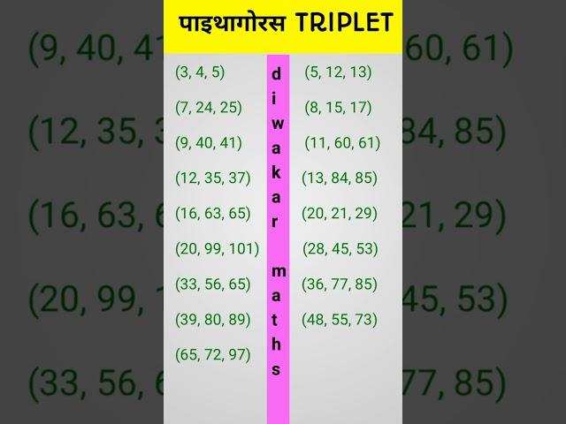 triplets ll pythagorean triplets ll pythagoras ll #shorts