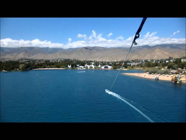 [FHD] Parasailing above the Ysyk-kol (Issyk-kul), Kyrgyzstan