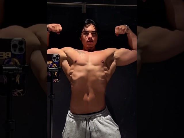 Young muscle god going shirtless and flexing beautiful upper body (ID)