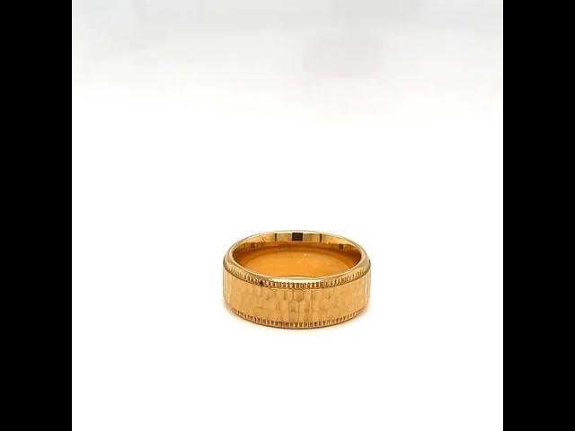 FR245GP - 8mm 18K Gold IP Blacksmith Hammered Comfort Fit Ring [360 video]
