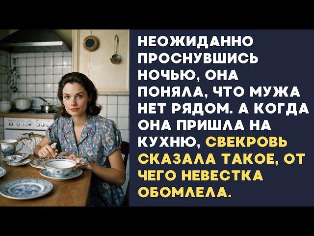  Неожиданно проснувшись ночью, она поняла, что мужа нет рядом. А когда она пришла на кухню,