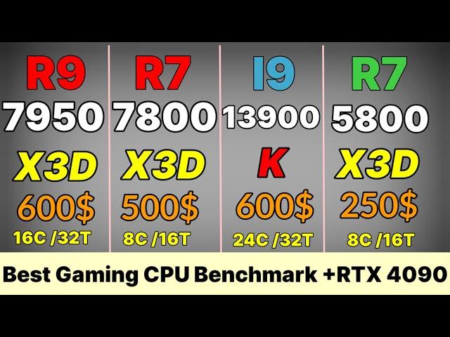 R7 7800X3D VS I9 13900K VS 5800X3D VS  VS R9 7950X3D VS I5 13600K  1080p gaming benchmarks +RTX 4090