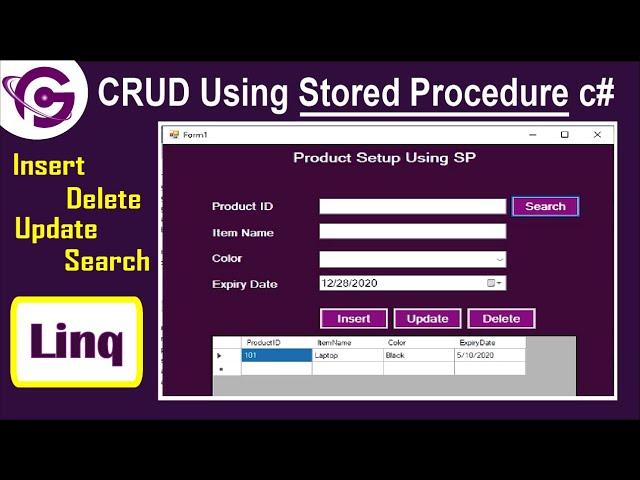 CRUD In C# With SQL Using Stored Procedure | Insert Delete Update Search in SQL using linq C#