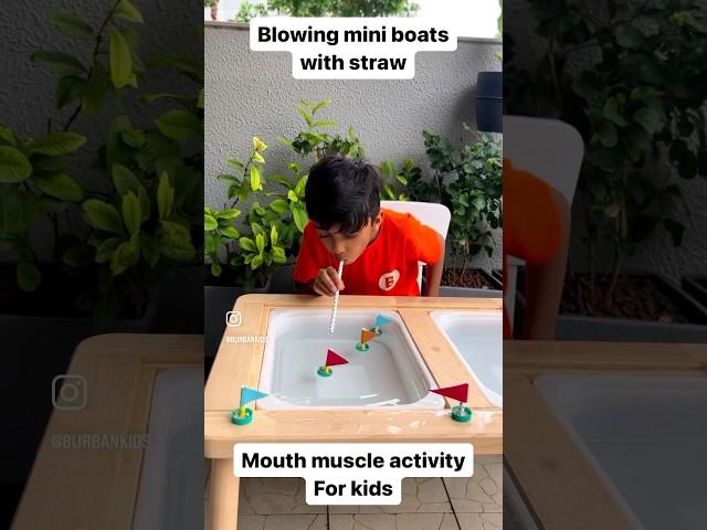 Blowing mini boats with straw Activity #diyactivities #toddleractivities #preschoolactivity