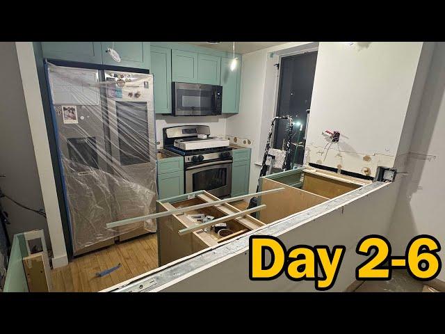 SMALL KITCHEN RENOVATION NYC VLOG: Cabinets, Electrical, Lighting, Countertop Measurements (Day 2-6)