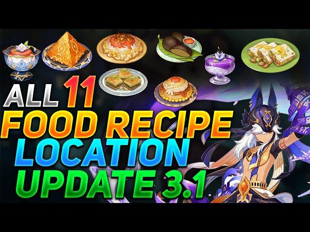 All 11 New FOOD RECIPE LOCATION (Aaru Mixed Rice,Baklava...) | Genshin Impact Update V.3.1