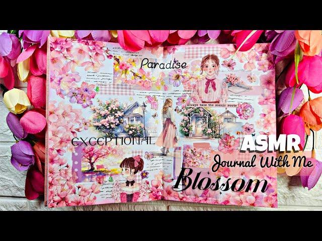 ASMR Creative Journaling Cherry Blossoms Theme | ASMR Scrapbooking With Me | No Talking