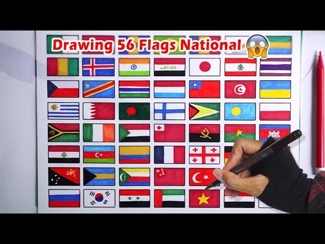 Drawing 56 National flags, is there a flag of your country?