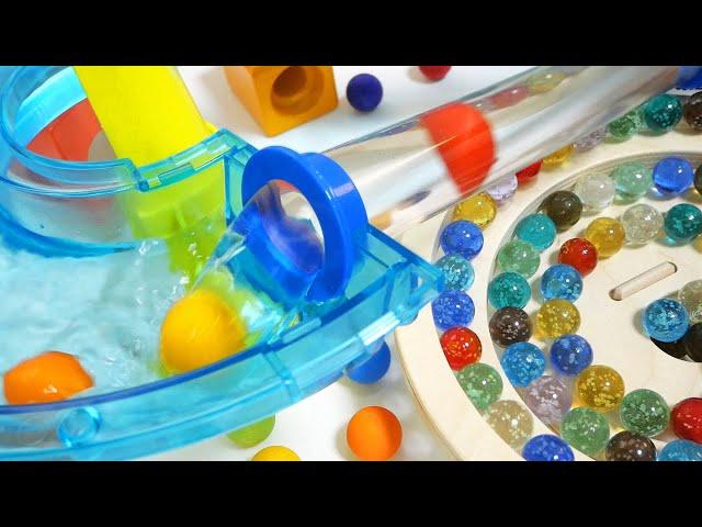 Marble Run Race ASMR  Rising marble balls & wooden spiral slope