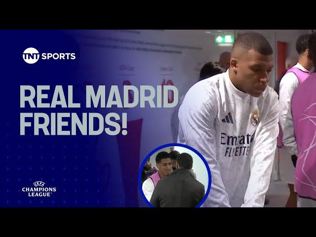 AURA! Rio Ferdinand bumps into Bellingham, Camavinga & Mbappe in the Anfield tunnel ‍ #UCL