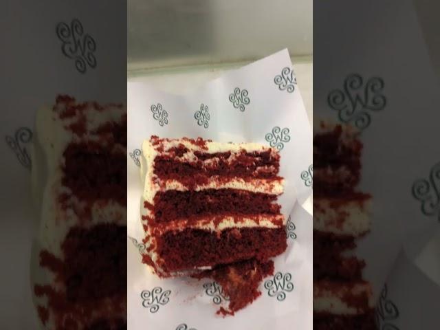 Red velvet cake slice with cream cheese icing from Magnolia bakery #food #cake #dessert