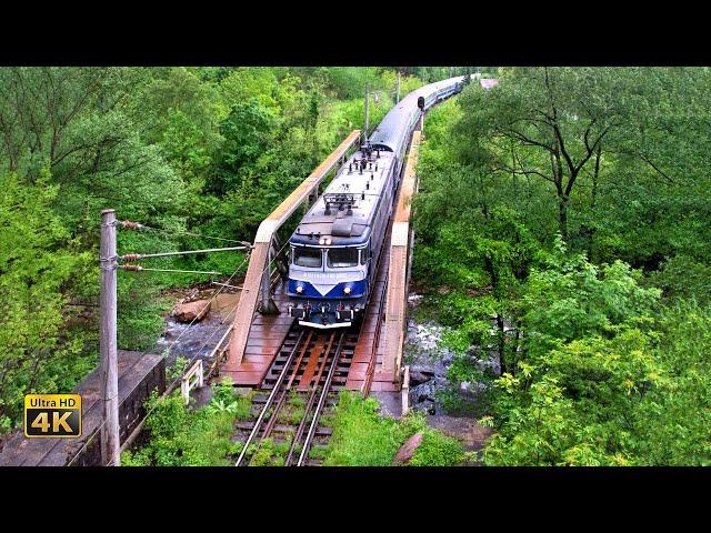 Rail traffic in Romania - Southern Carpathian Mountains - Danube riverbank - Magistrala CFR 100 [4K]