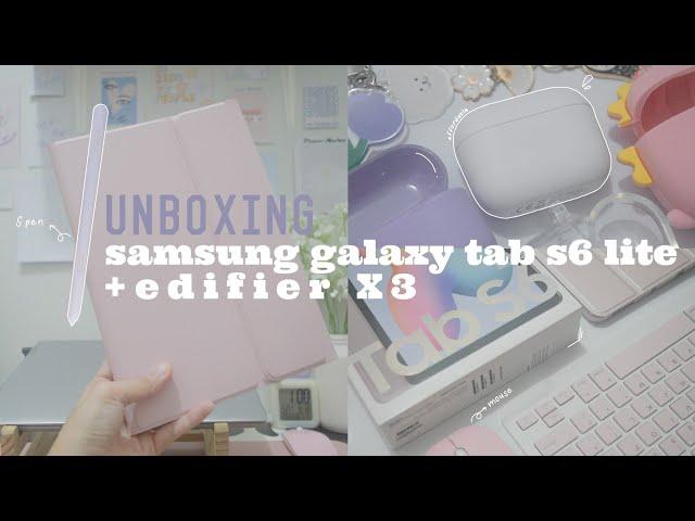 [unboxing] samsung galaxy tab s6 lite + cheap wireless earphone edifier x3 |accessories| shopee haul