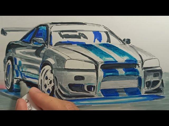 Как нарисовать Nissan Skyline R34 из Форсажа