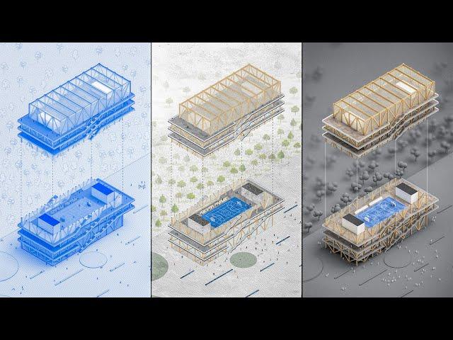 1 Project and 3 Different Axonometric Styles in Architecture