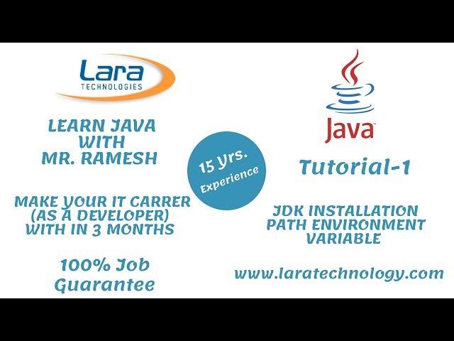 Tutorial-1| Installing JDK | Path Environment | Java Tutorial for Beginners | Lara Technology