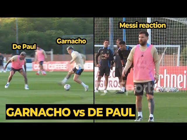 MESSI reaction on Garnacho TOYING De Paul on ONE-ON-ONE duels in Argentina training ahead Paraguay