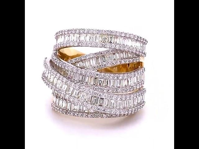 Fancy 5 Row White Diamond Ladies Ring Set in 14 Karat Two Toned Gold