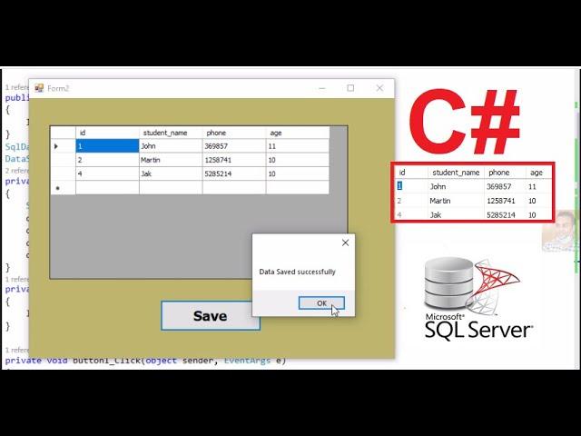 C# tutorial- How to insert update and delete in DataGridView using save button