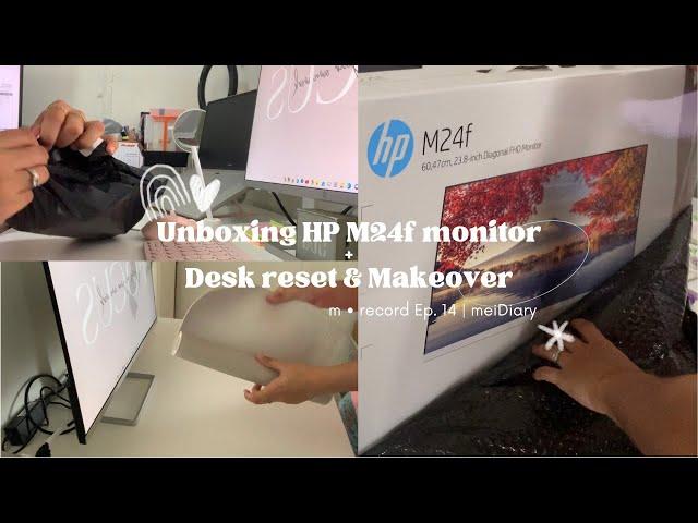 Unboxing HP M24f 23.8” + desk reset | aesthetic work from home setup | shopee finds | meidiary