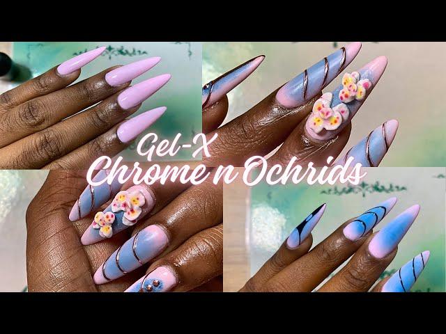 How to Trending Orchids Flower Nails/Gel-X Extension at Home #diynails #beginnernails #easynailart