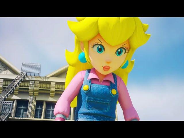 Giant Princess peach attacks Super Mario and Amy Rose at the fun fair big wheel.