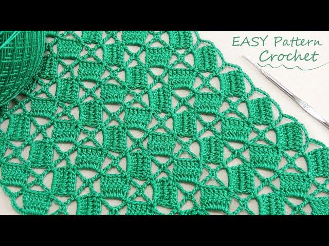 Всего 1 ряд!!! УЗОР крючком "Квадратики" ВЯЗАНИЕ для начинающих  EASY Pattern Crochet for beginners