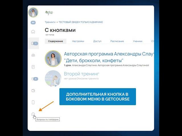 Как добавить дополнительную кнопку в боковое меню в GetCourse (ДЕМО-УРОК)