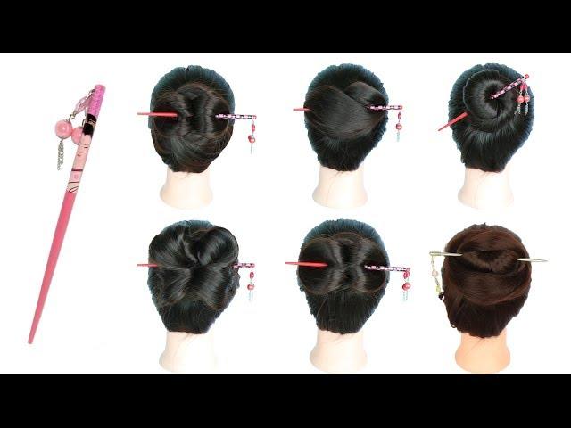 6 easy and amazing juda hairstyle with bun stick || chignon bun || chinese bun || cute hairstyles