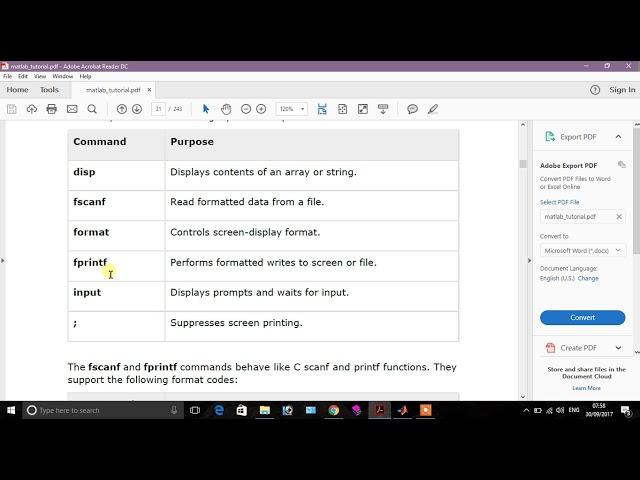 Input and output commands in matlab.