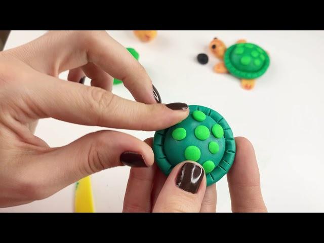 Урок лепки.Черепашка. Обучающее видео для детей. How to make a turtle  from modeling clay (play doh)