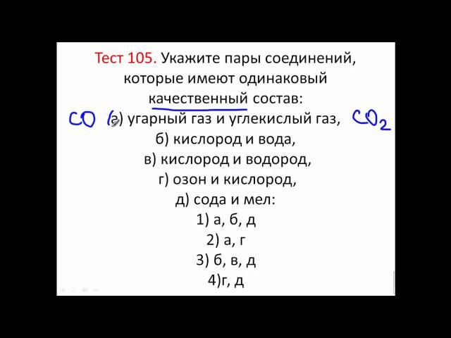 Тесты по химии. Тест 105. Качественный состав веществ