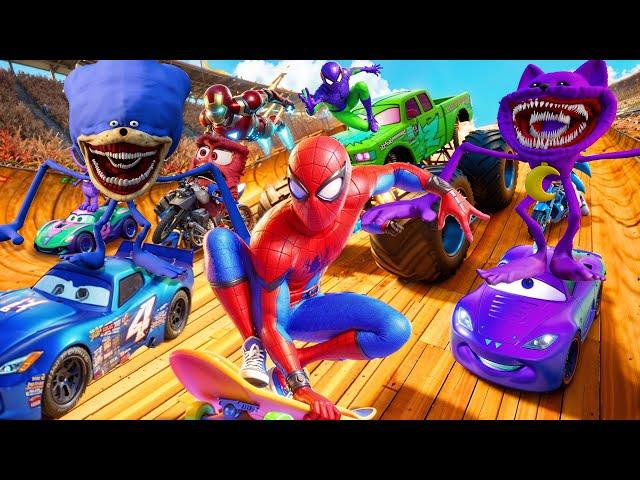 GTA V SPIDER-MAN 2 , CATNAP, IRONMEN vs SONIC THE HEDGEHOG Join in Epic New Stunt Racing