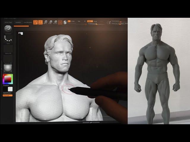 Arnold Schwarzenegger modeling in ZBrush  Creating a realistic figurine for a 3D printer