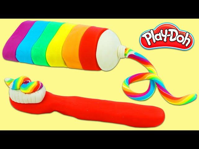 How to Make DIY Rainbow Play Doh Toothbrush And Toothpaste!