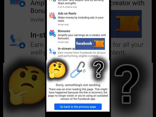 sorry somethings not working  facebook Content Monetization | In Stream ads close #shorts #short