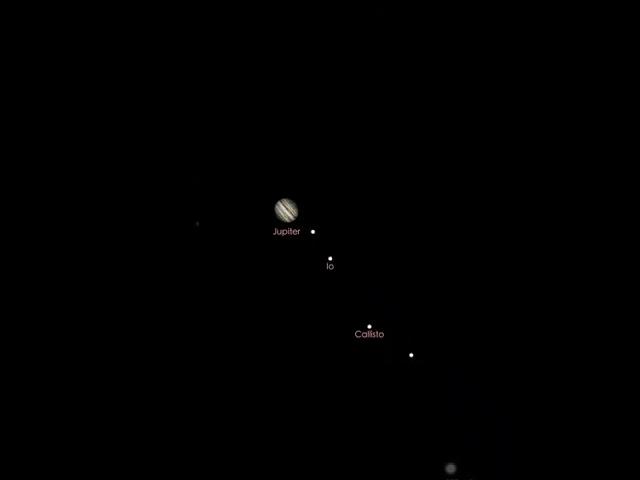 Jupiter appears today in a wonderful way, on it's right side are four of it's moons