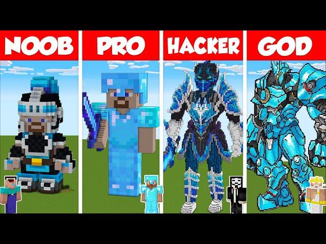 Minecraft REALISTIC PRO STATUE HOUSE BUILD CHALLENGE - NOOB vs PRO vs HACKER vs GOD / Animation