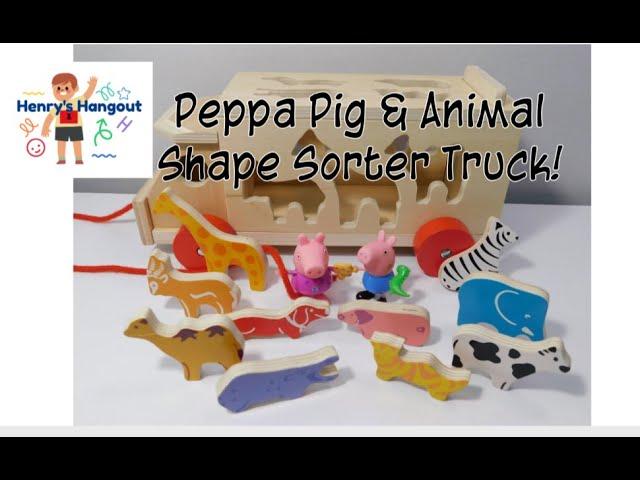 Peppa Pig & Animal Shape Sorter Toy Truck! Best learning video for toddlers! Wooden Animal Lorry