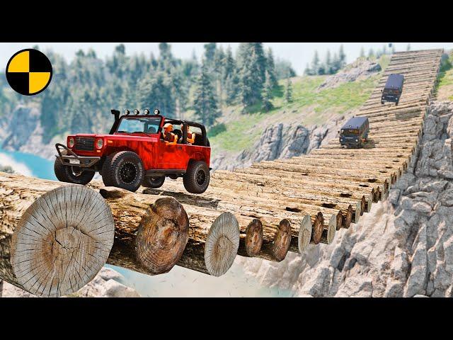 Cars vs Log Suspension Bridge  BeamNG.Drive