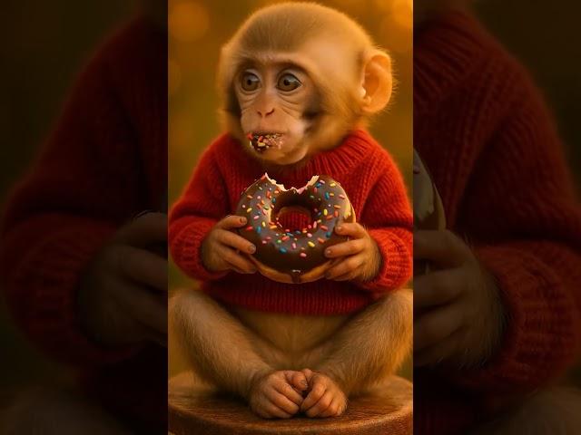 Baby Monkey’s First Donut  (Too Cute to Handle!) #shorts