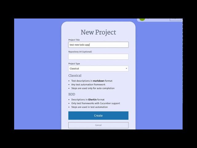 testomat.io: #5 create new project quickly