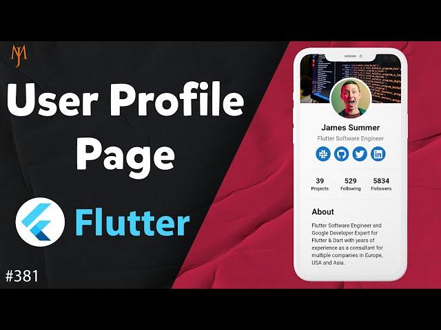 Flutter Tutorial - User Profile Page UI With Profile Picture | CircleAvatar, Stack, Positioned