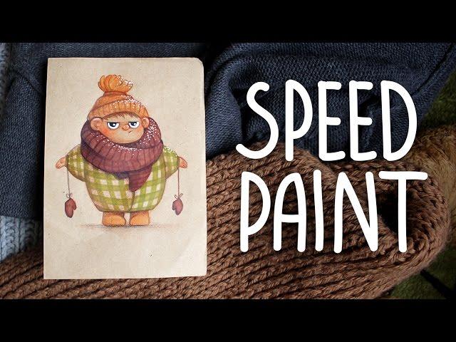 SPEEDPAINT | Иллюстрация укутанного детеныша маркерами и карандашами